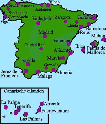 bestemmingen in Spanje